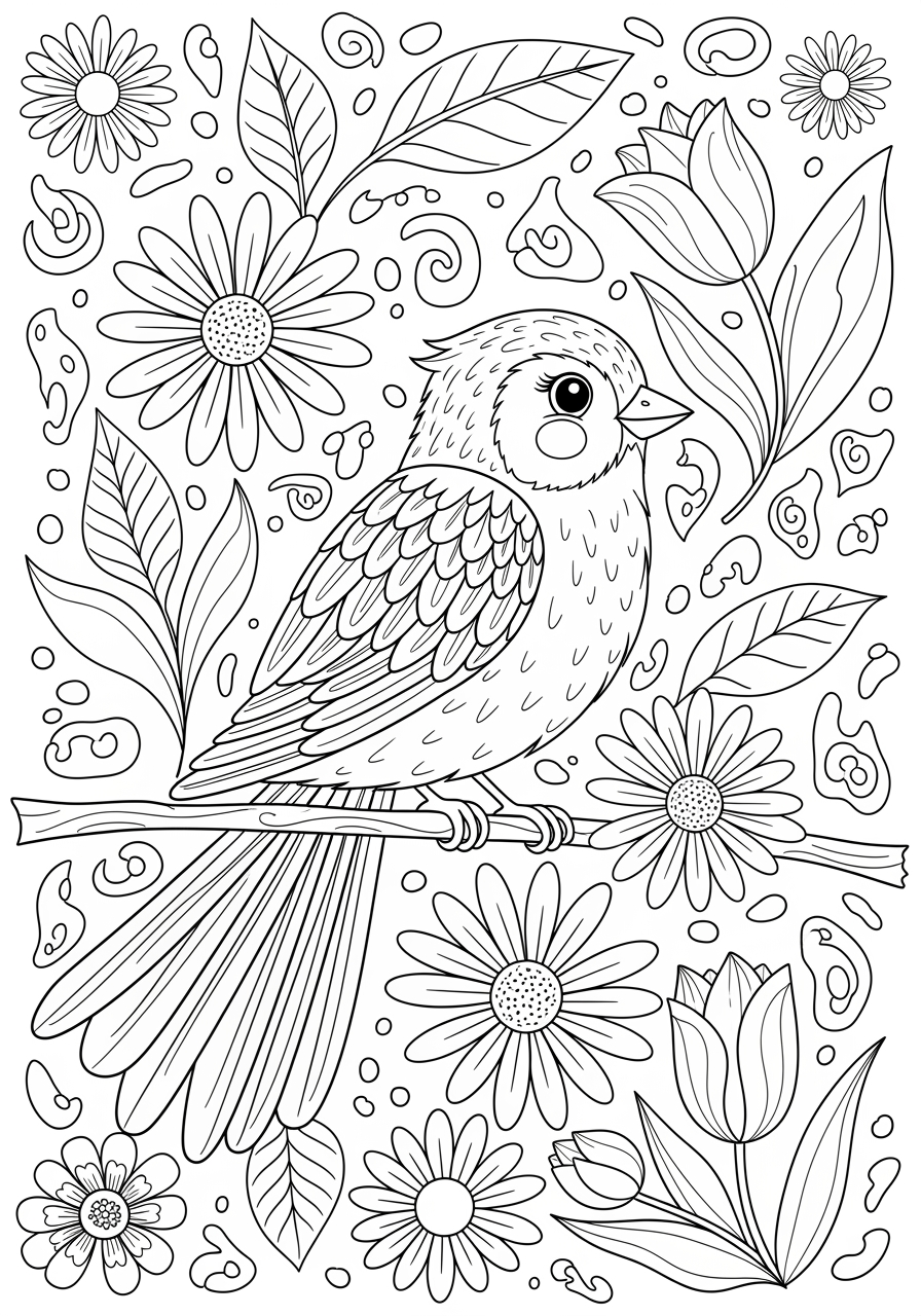 Coloriages D oiseaux Et De Fleurs Pour Enfants Imprimer Gratuitement