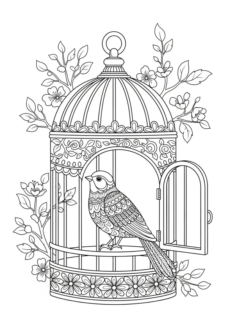 Bird Cage Coloring Page