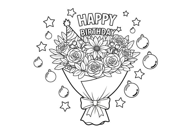 Birthday Party Bouquet Coloring Page