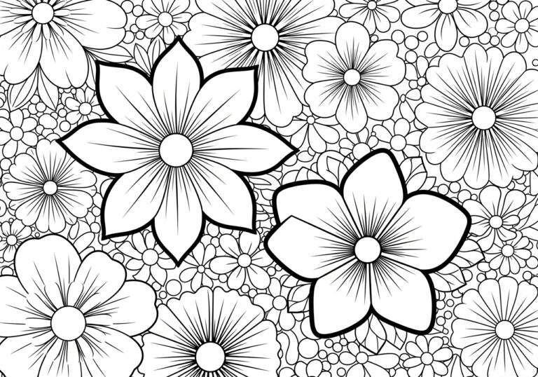 Black and White Coloring Page of Flowers