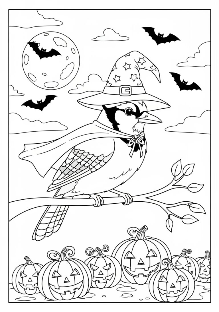 Blue Jay in a Halloween Costume Coloring Page