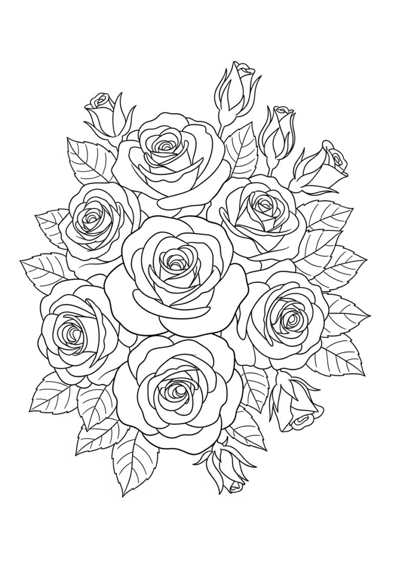 Bouquet of Roses Coloring Page