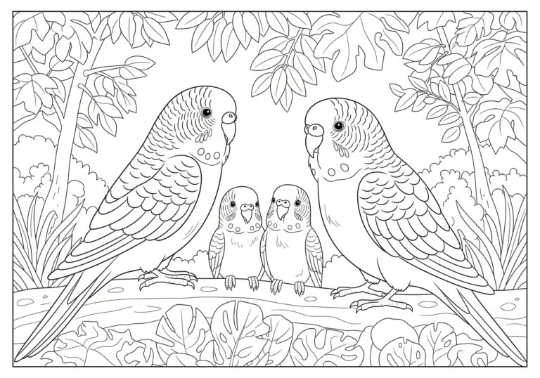 Budgie Family Coloring Page