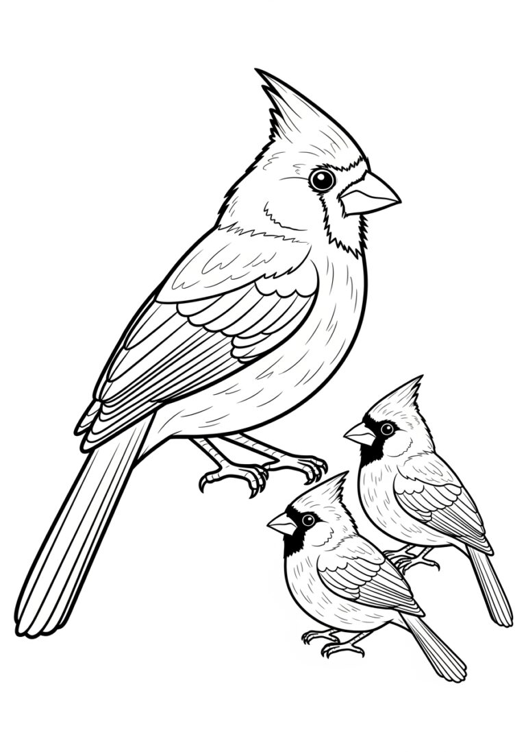 Cardinal and Baby Cardinal Coloring Page
