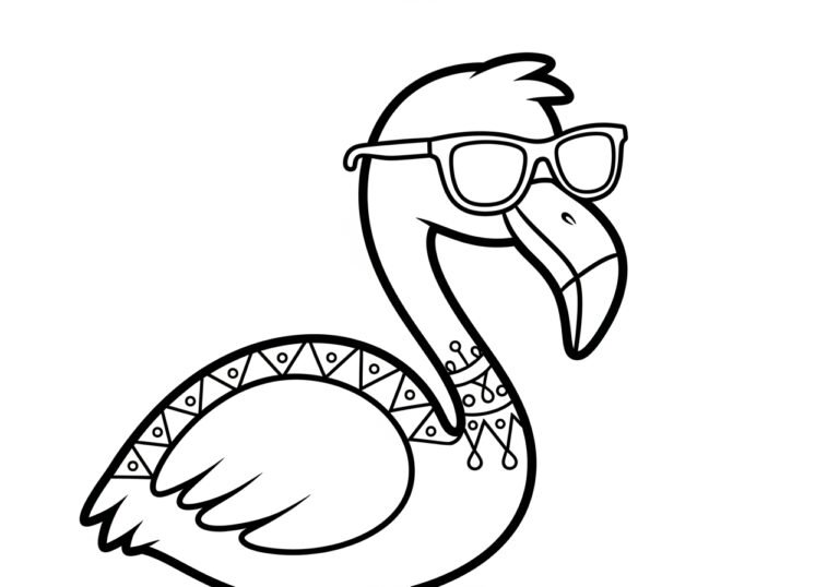 Cartoon Flamingo with Sunglasses Coloring Page