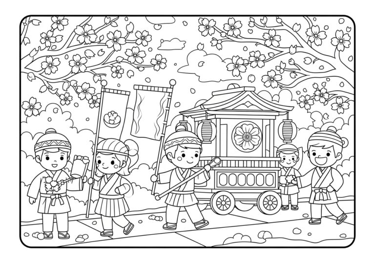 Cherry Blossom Festival Parade Coloring Page