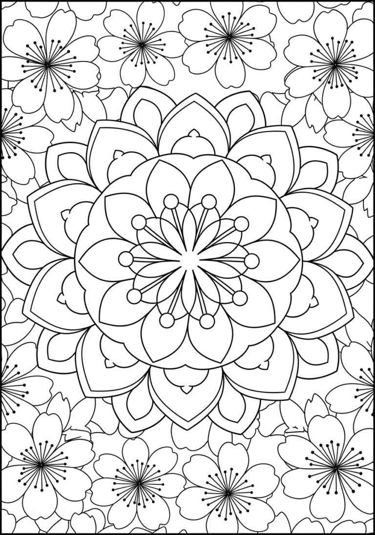 Cherry Blossom Mandala Coloring Page