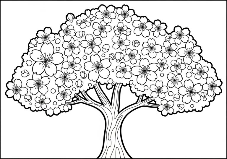 Cherry Blossom Tree in Full Bloom Coloring Page