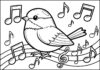 Chickadee and Musical Notes Coloring Page