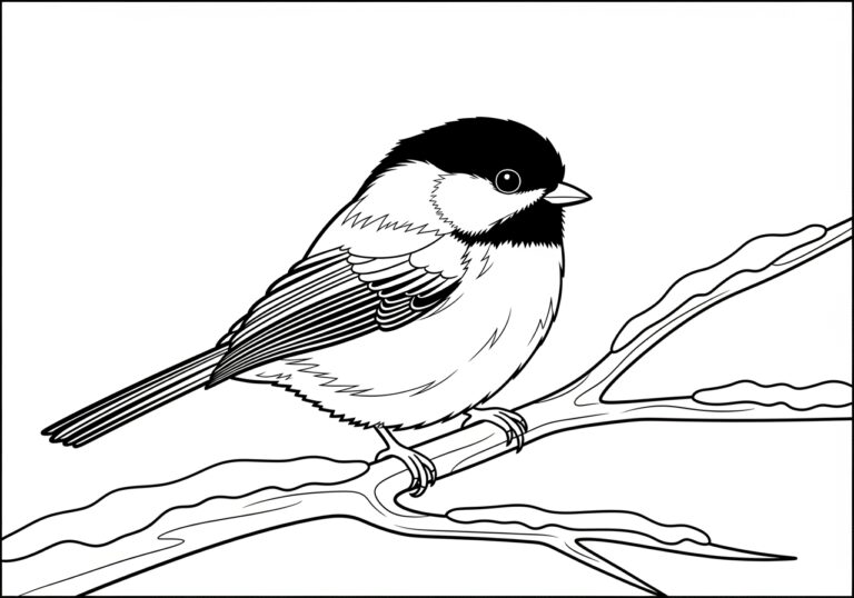 Chickadee in a Winter Scene Coloring Page