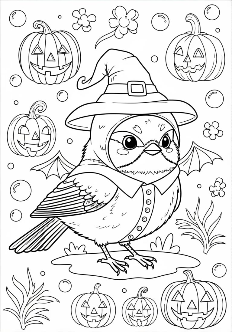 Chickadee Wearing a Halloween Costume Coloring Page