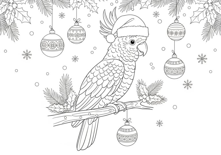Christmas Cockatoo Coloring Page