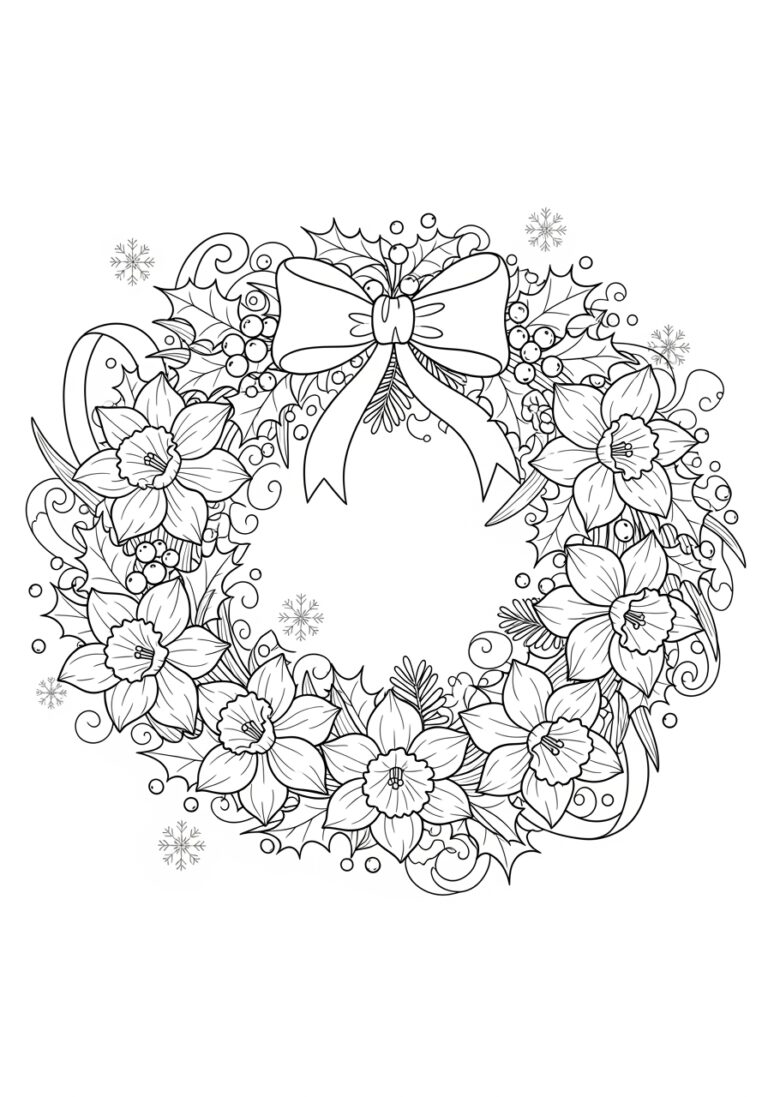 Christmas Daffodil Wreath Coloring Page
