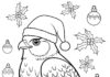 Christmas Hawk with Santa Hat Coloring Page