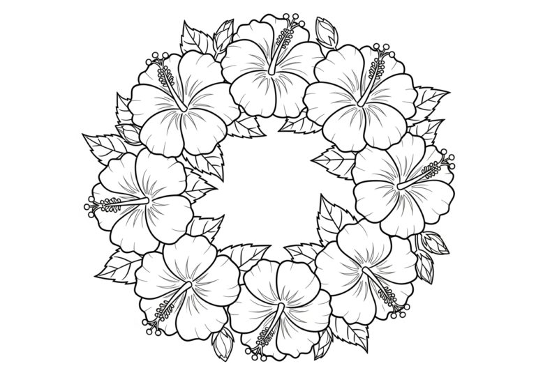 Christmas Hibiscus Wreath Coloring Page