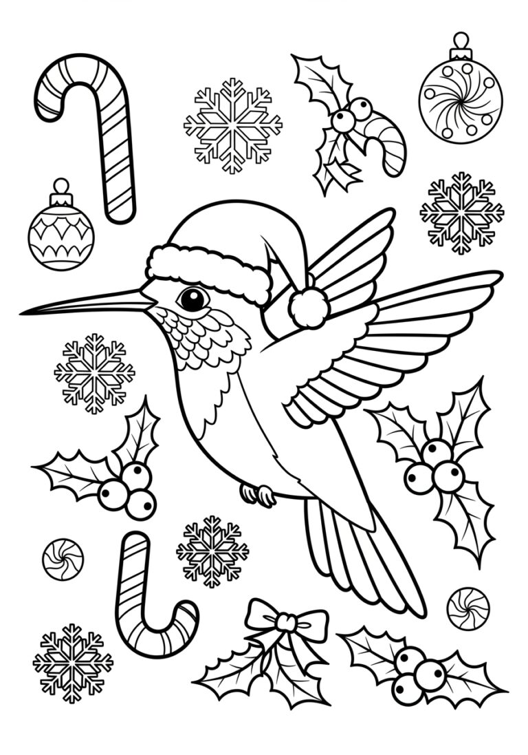Christmas Hummingbird Coloring Page