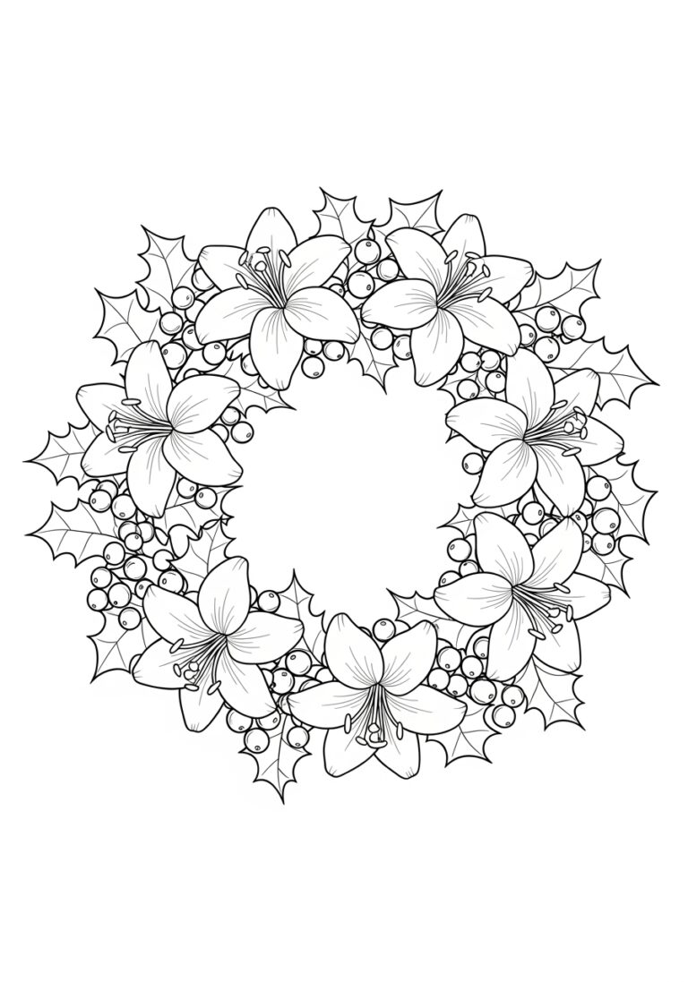 Christmas Lily Wreath Coloring Page