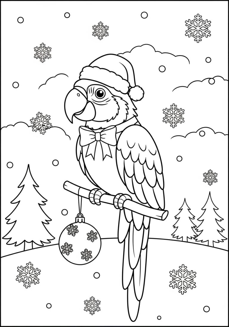 Christmas Macaw Coloring Page