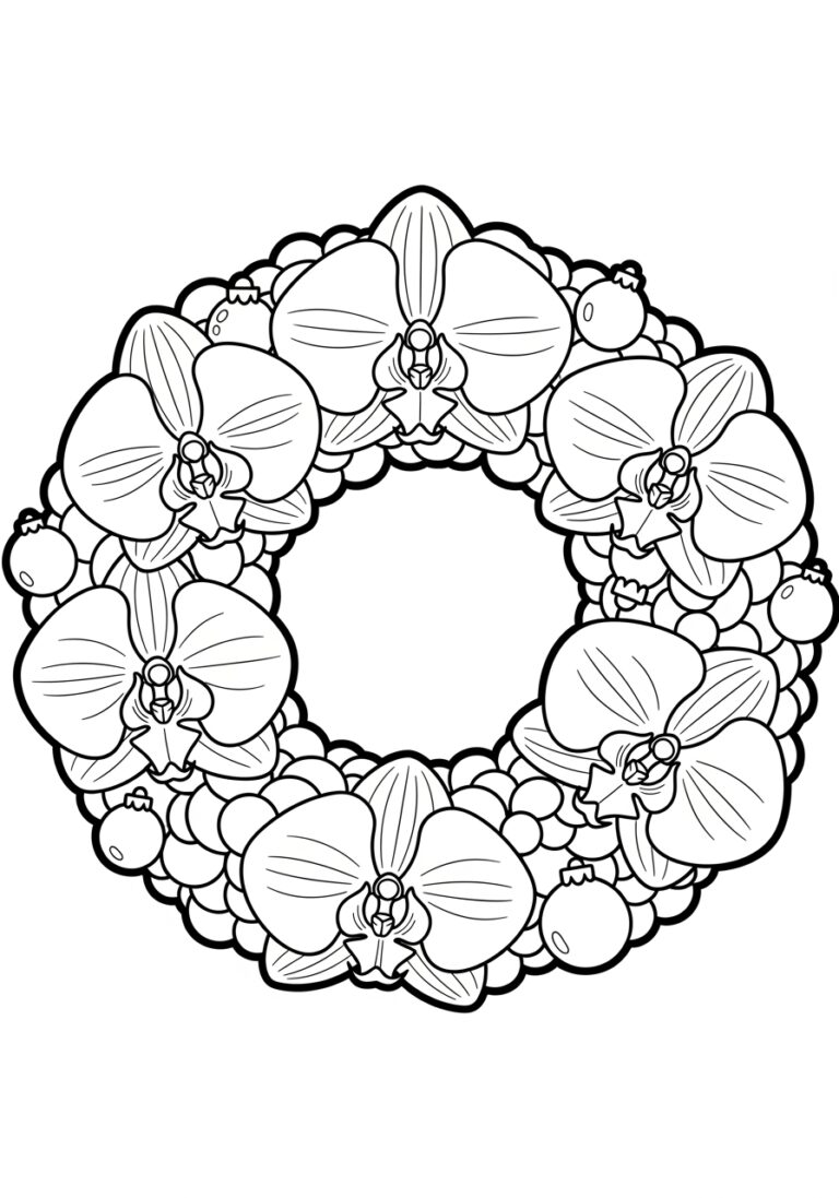 Christmas Orchid Wreath Coloring Page