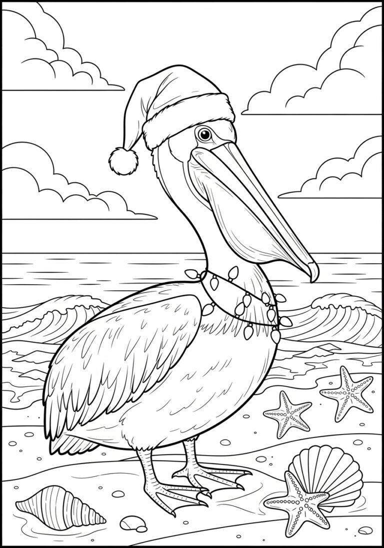 Christmas Pelican Coloring Page