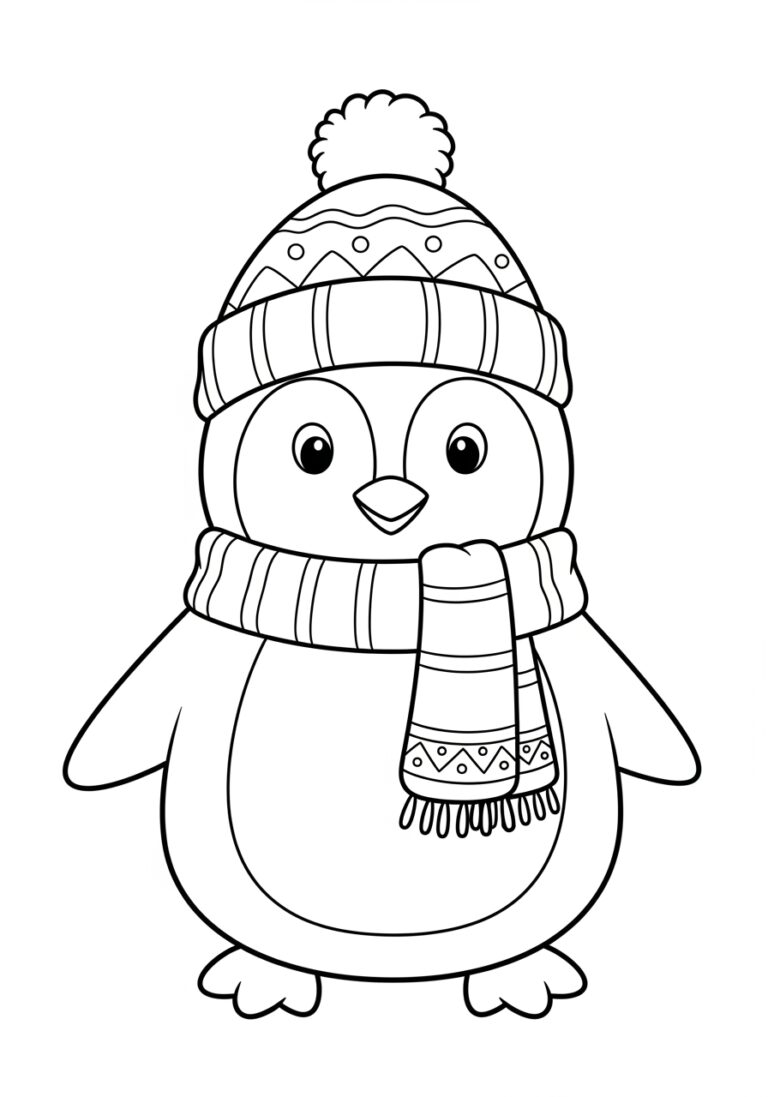 Christmas Penguin Colouring In