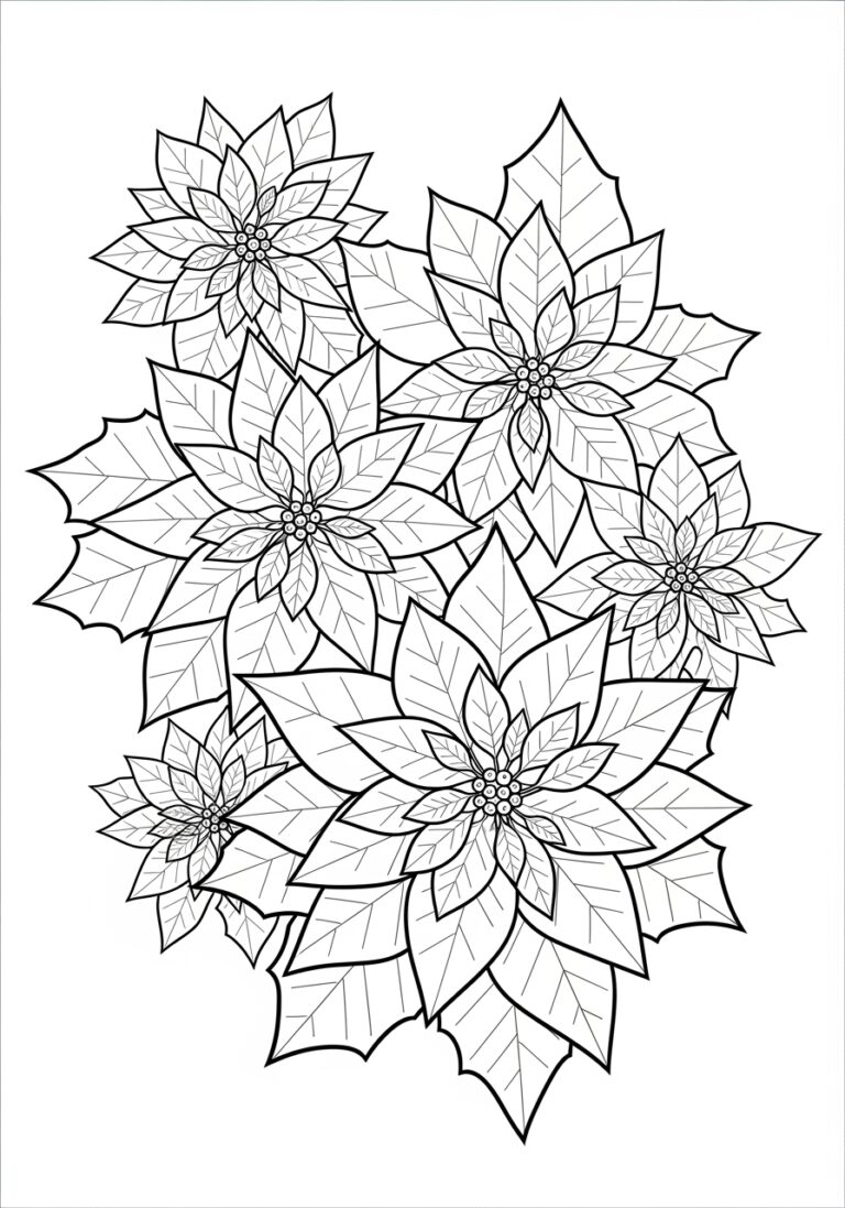 Christmas Poinsettia Floral Coloring Page
