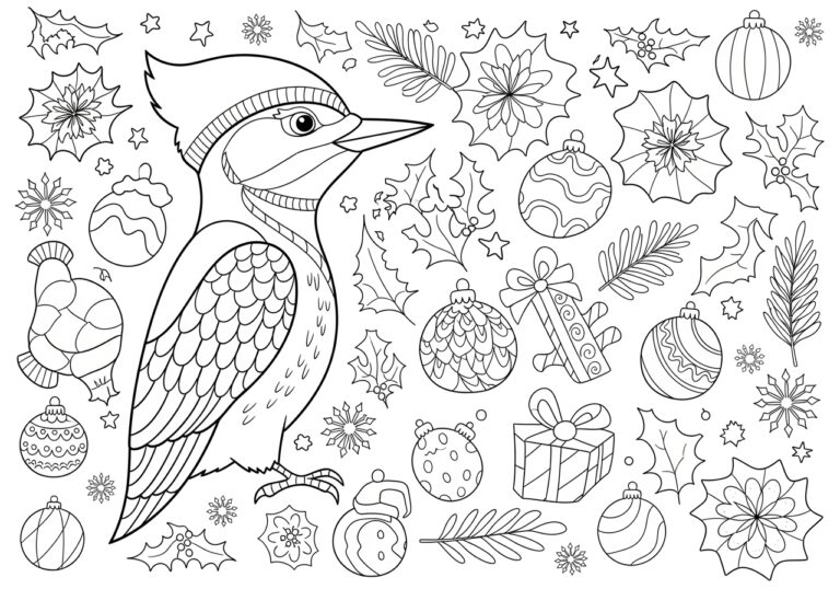 Christmas Woodpecker Coloring Page