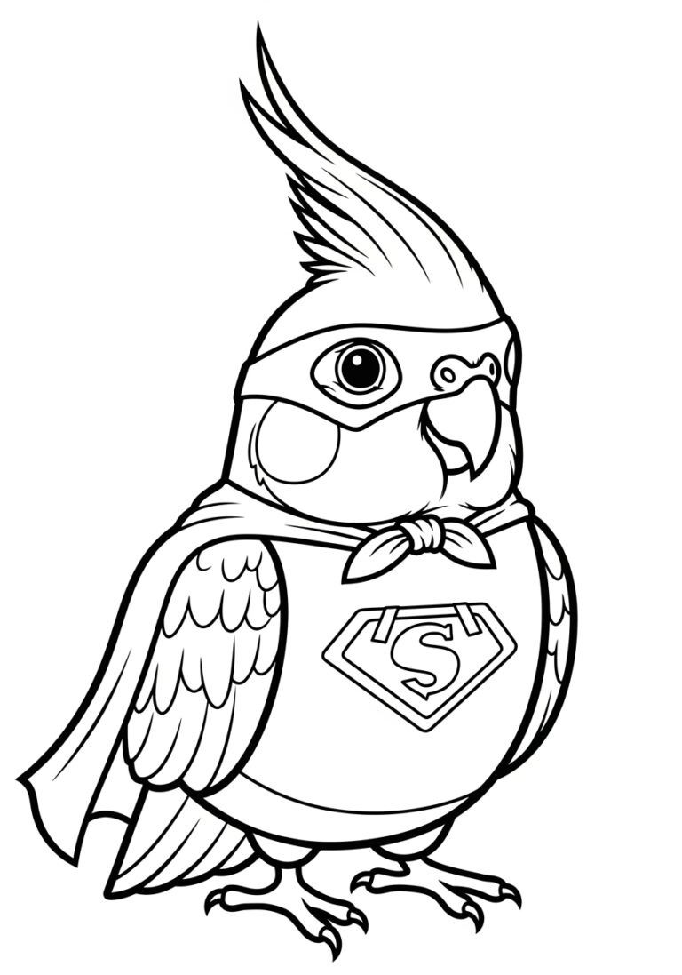 Cockatiel in a Superhero Costume Coloring Page