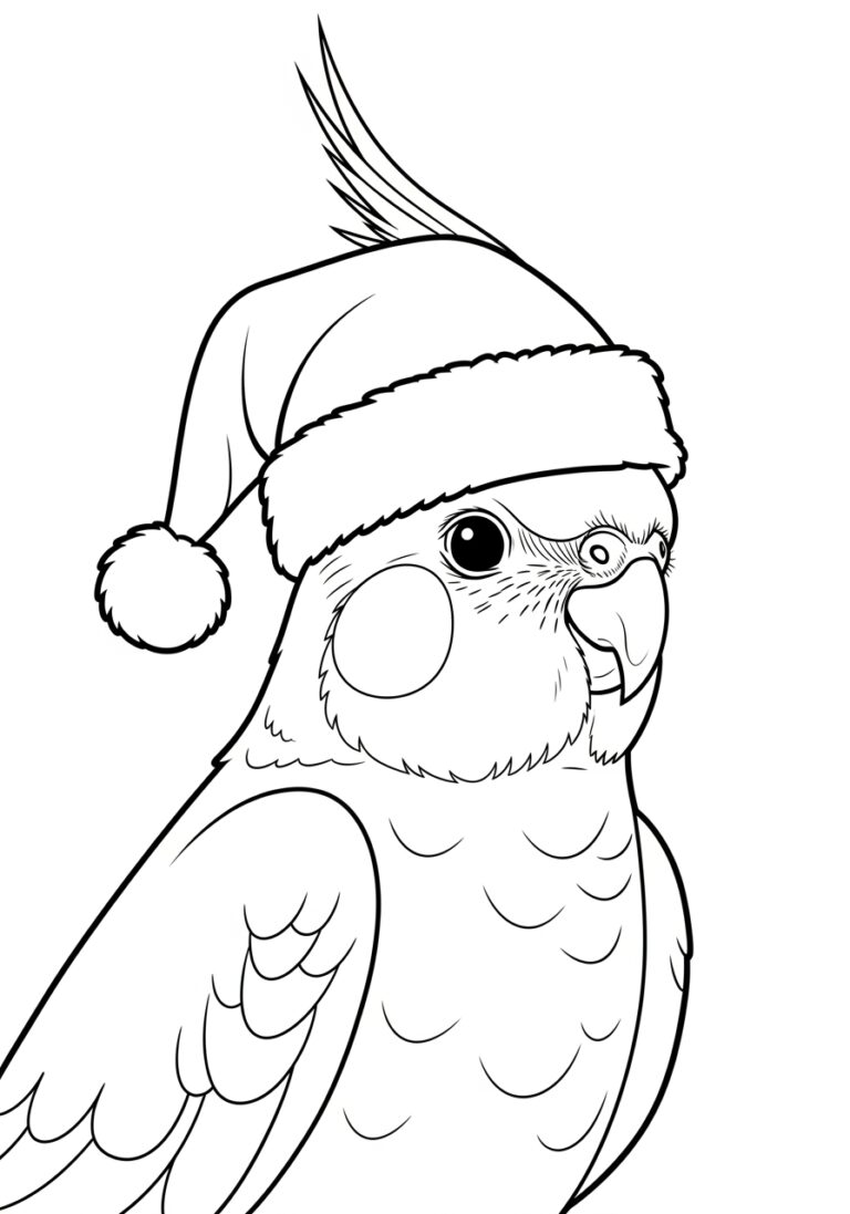 Cockatiel Wearing a Santa Hat Coloring Page