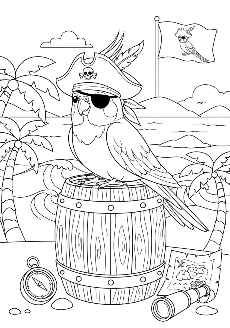 Cockatiel with a Pirate Outfit Coloring Page