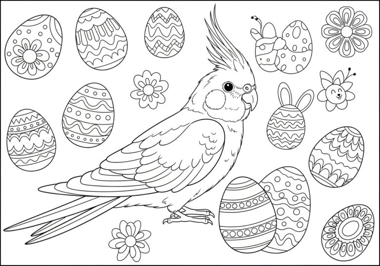 Cockatiel with Easter egg coloring page