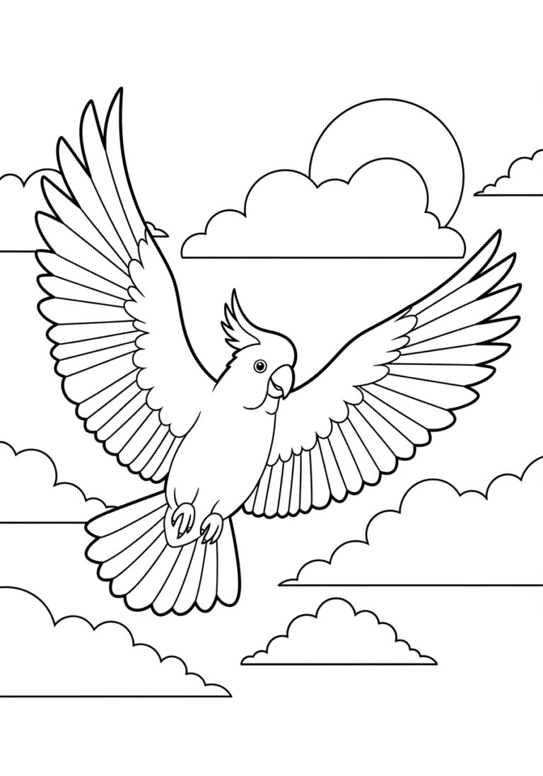 Cockatoo Flying in the Sky Coloring Page