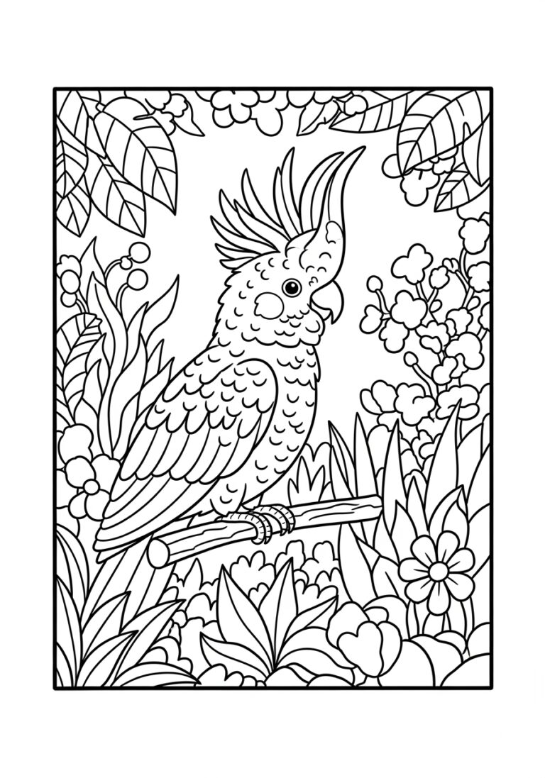 Cockatoo in a Garden Coloring Page