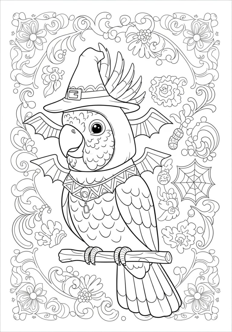 Cockatoo in a Halloween Costume Coloring Page