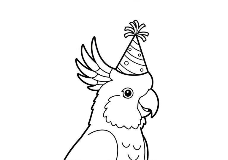 Cockatoo with a Party Hat Coloring Page