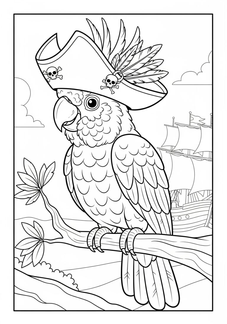 Cockatoo with a Pirate Hat Coloring Page