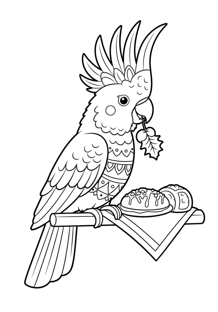 Cockatoo with a Thanksgiving Feast Coloring Page