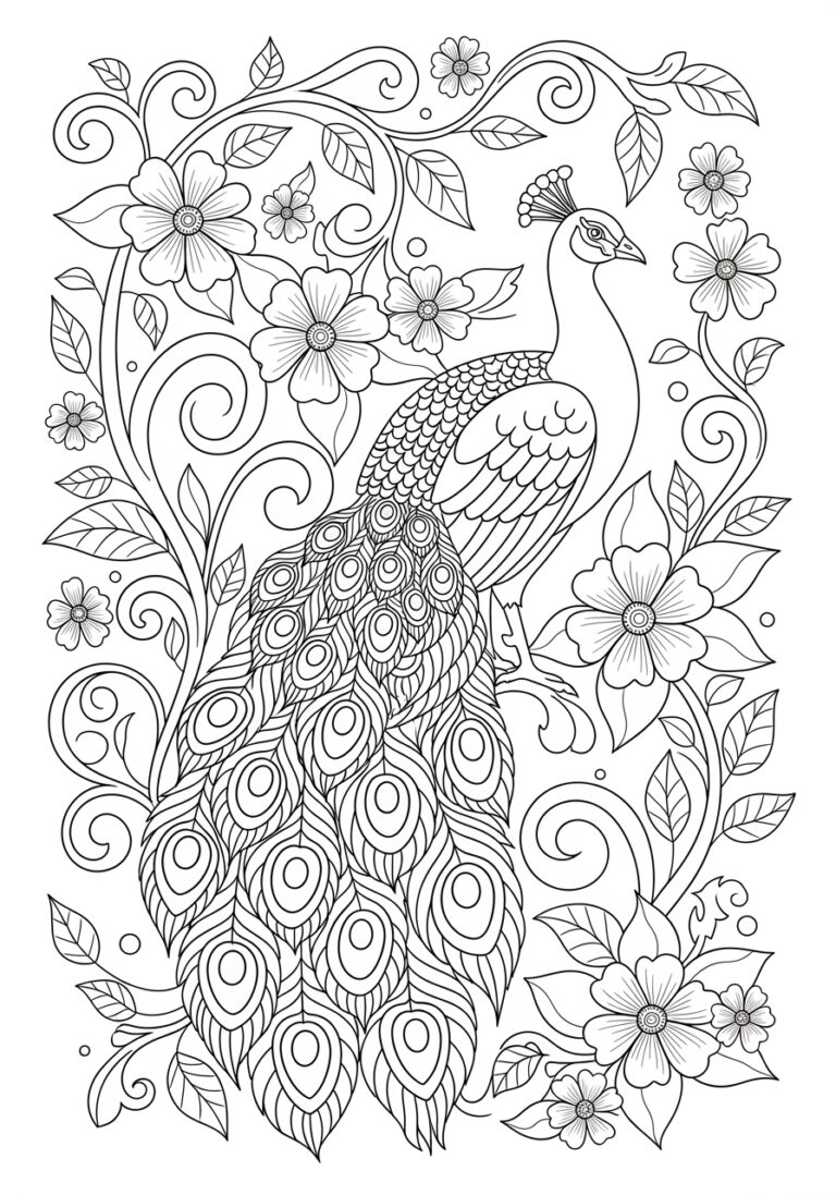 Colored Peacock Coloring Page