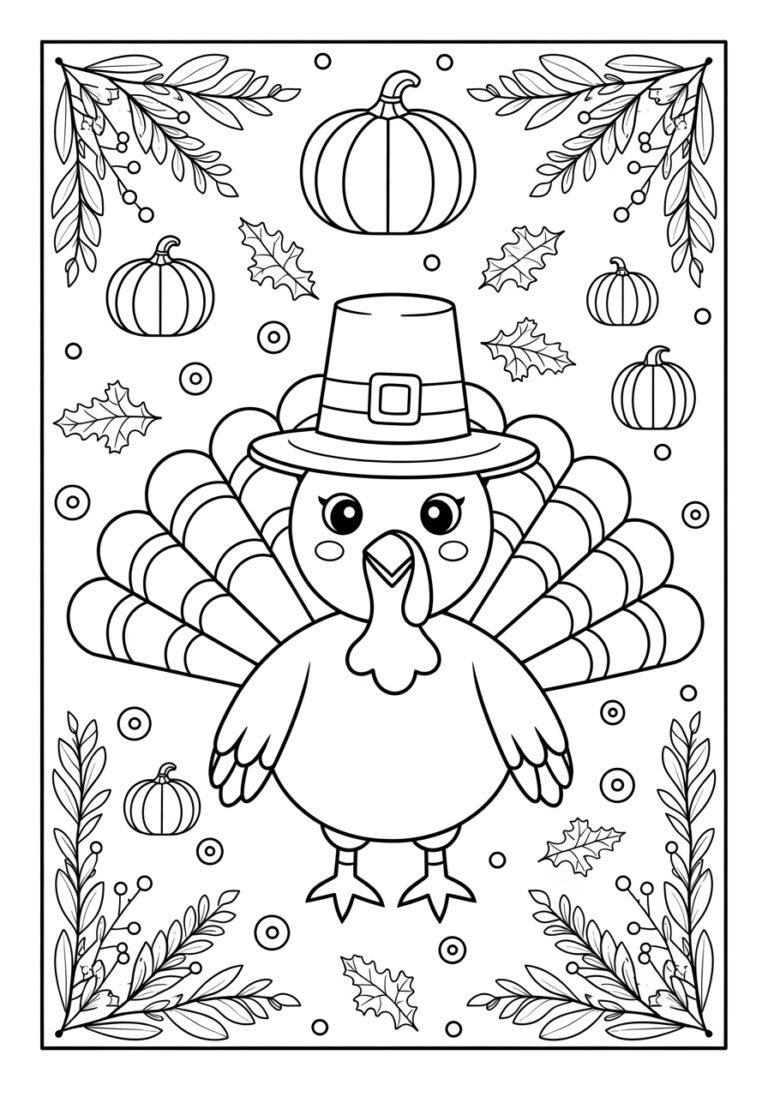 Cute Thanksgiving Turkey Coloring Page