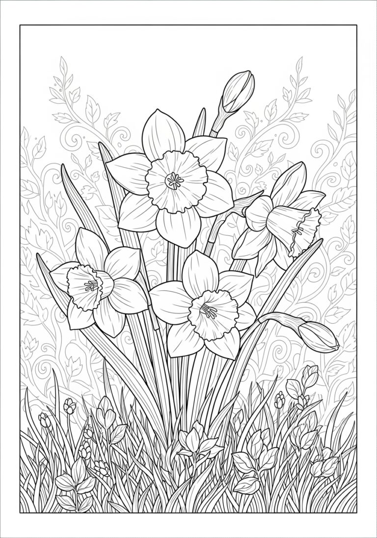 Daffodil in a Spring Garden Coloring Page