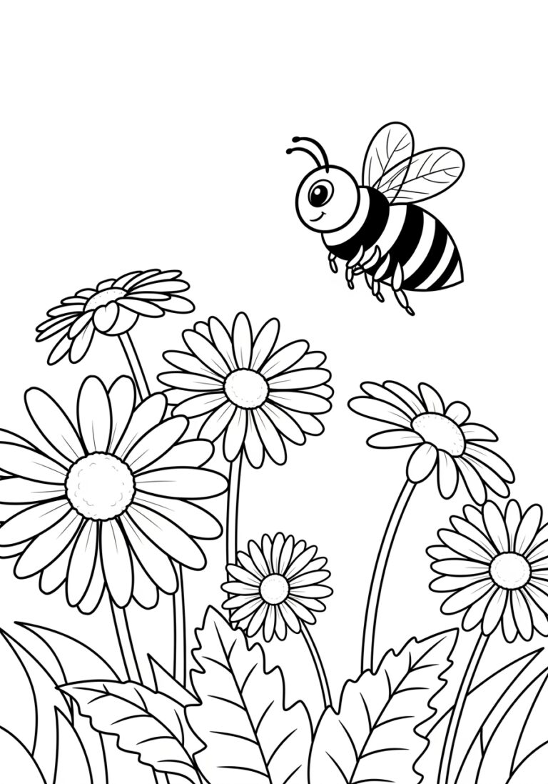 Daisy and Bee Coloring Page