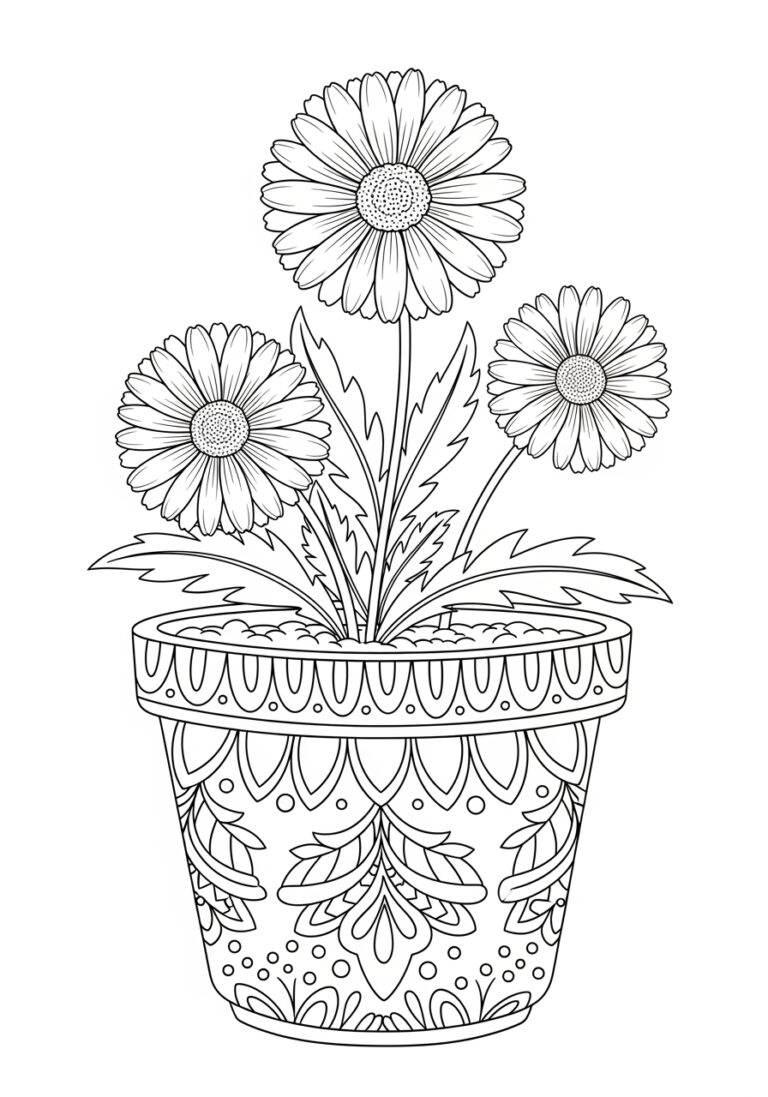 Daisy in a Pot Coloring Page