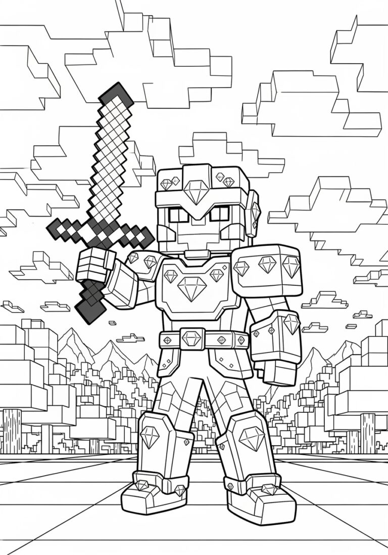 Diamond Armor Minecraft Steve Coloring Page