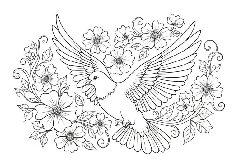 Dove and Flower Coloring Page