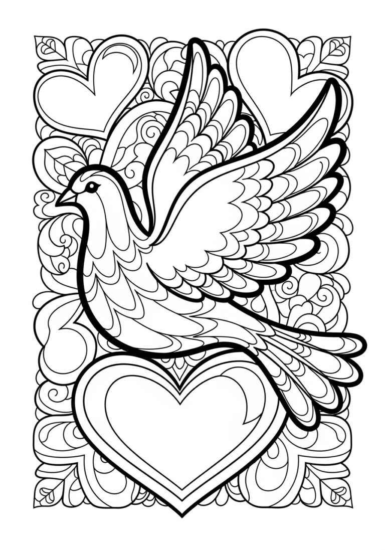Dove and Heart Coloring Page