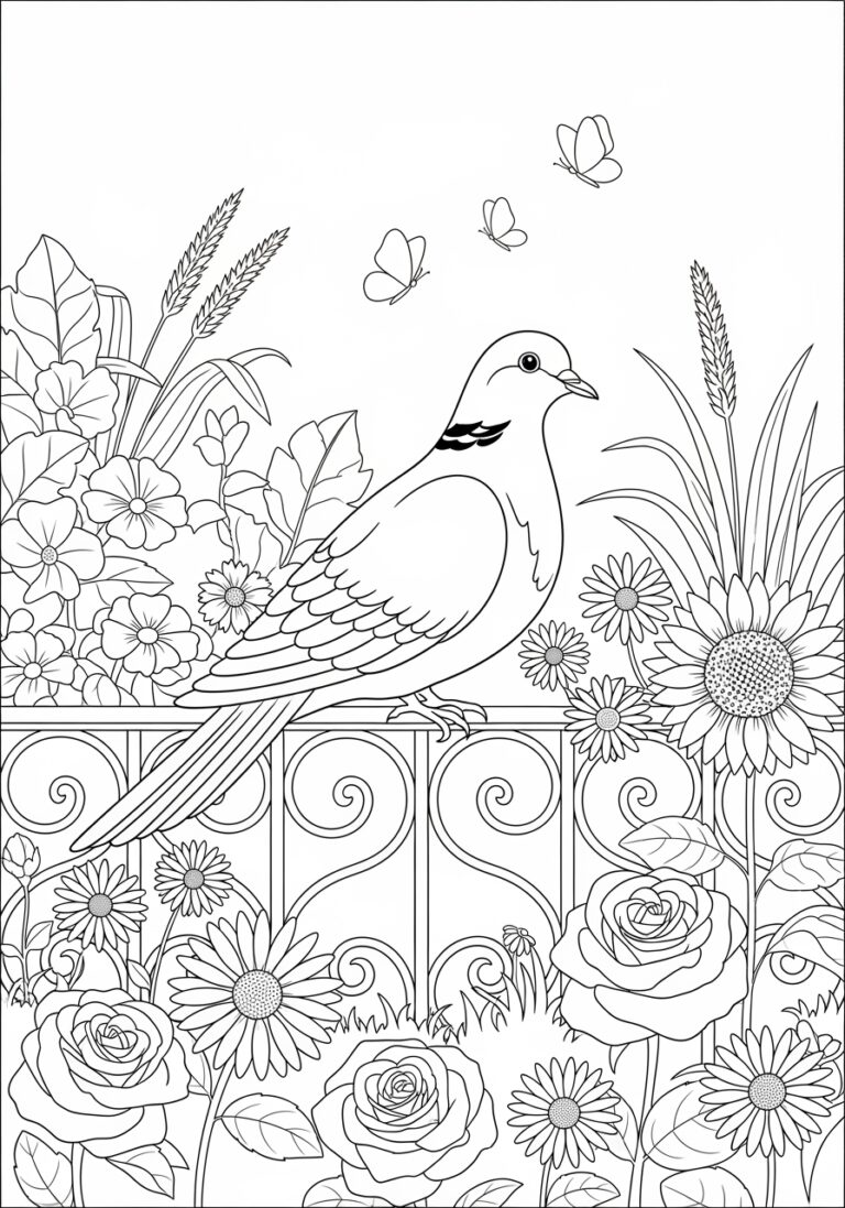 Dove in a Garden Coloring Page