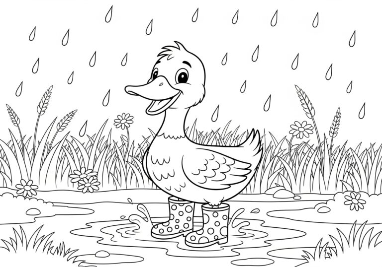 Duck in Rain Boots Coloring Page