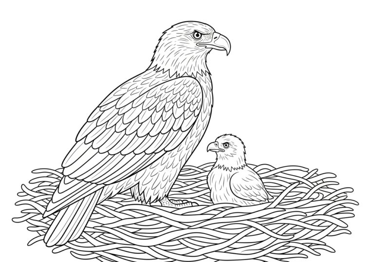 Eagle and Chick in Nest Coloring Page