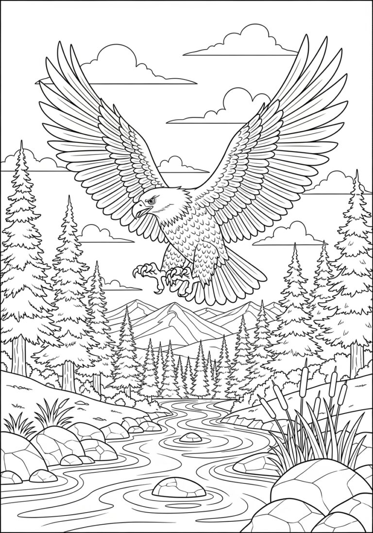 Eagle in a Forest Coloring Page