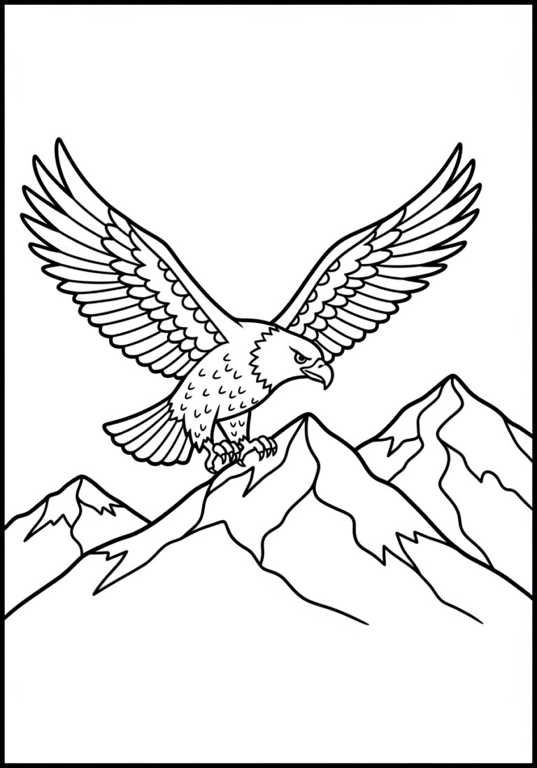 Eagle Soaring Over Mountain Coloring Page